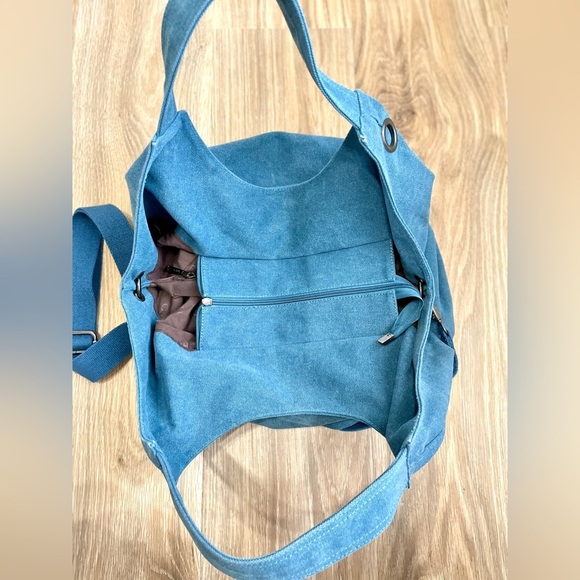Oris Blue Canvas Hobo Style Bag Tote EUC - Picture 5 of 10